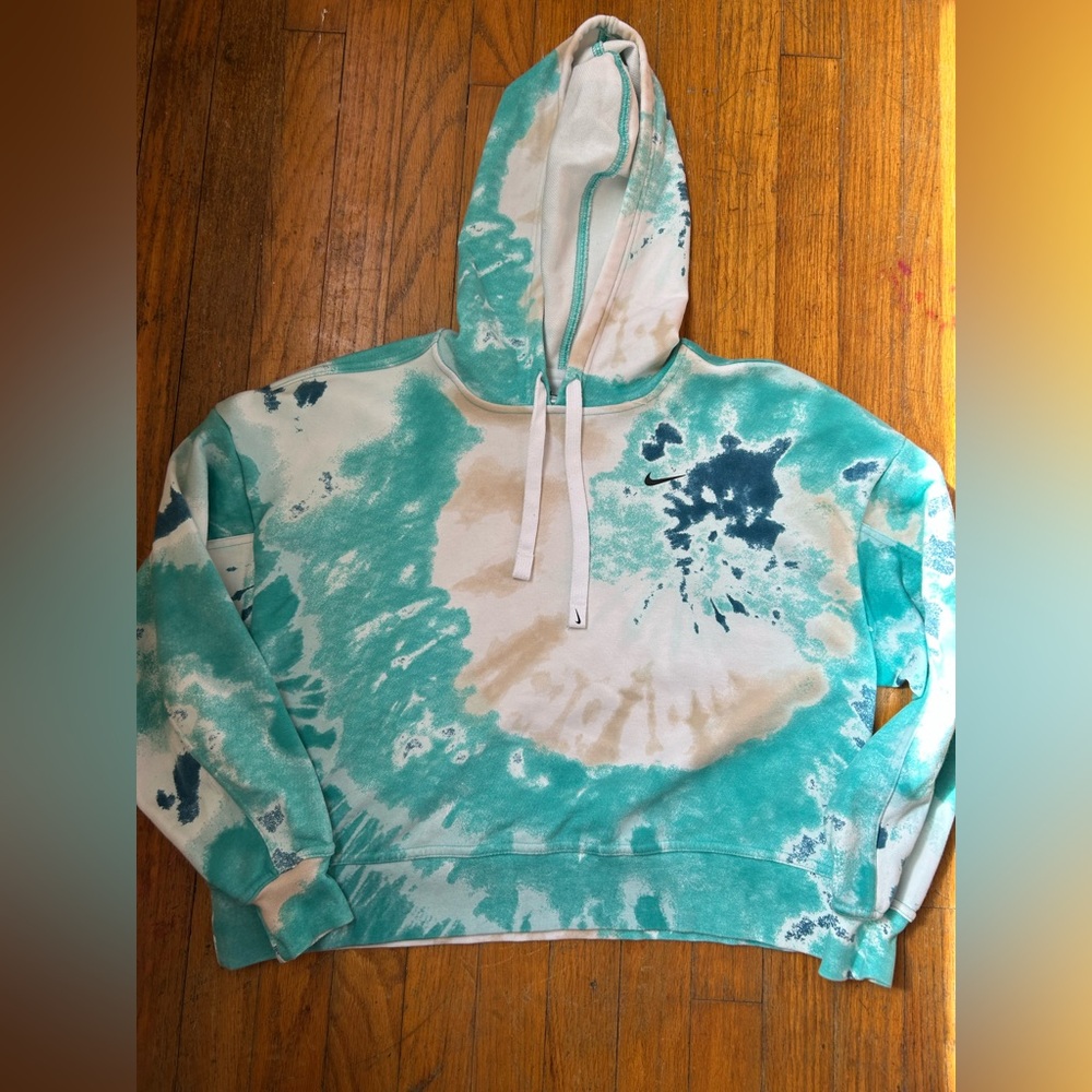 Nike Teal and Cream Tie-Dye Hoodie